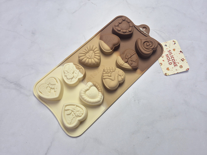 Molde silicona tricolor bombones 10 corazones